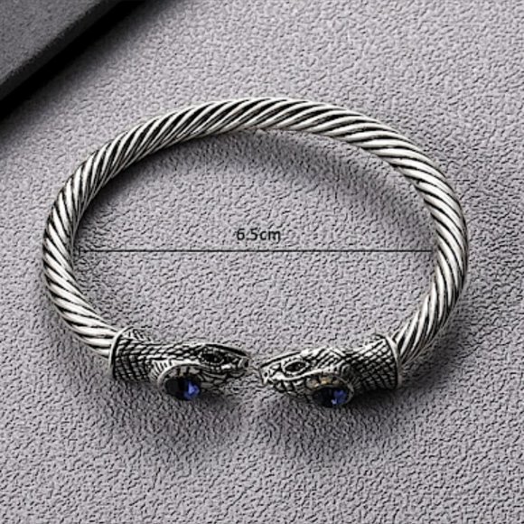 STERLING SILVER SNAKE HEAD BANGLE UNISEX BRACELET - Picture 5 of 6